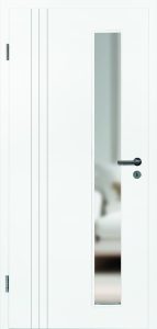 Design-Innentür vitaDOOR, Basic 02 LA, gefälzt, weiß lackiert, mit dezenten Linienfräsungen und satiniertem Glas